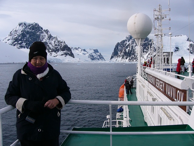 We're here at last!!
The channel in the photo was iced up so our ship had to turn around and find an alternative place for our very first landing. No, it's not cold at all...