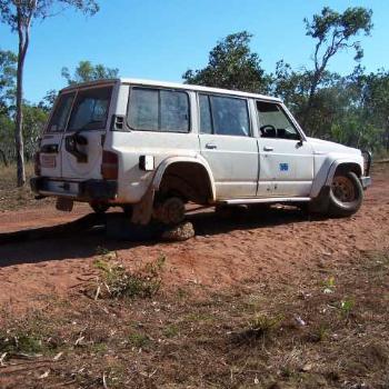 <b>Initially still limping with the front axle held up (to the bull bar) with a tow strap, "Club-hub" was finally abandoned. Who will return with help?? And how many of Club-hub's hubs will remain?  Stay tuned for the next exciting episode of Brrm brrm Bush Wrecks!</b>