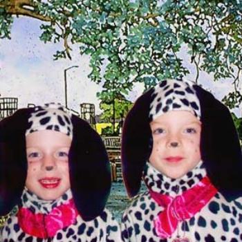 <b>Two Dalmations : My twin granddaughters wearing costumes that I made, with my painting in background / kr</b> <b>Two Dalmations : My twin granddaughters wearing costumes that I made, with my painting in background / kr</b>
