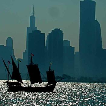 <b>A clash of eras...Replica of one of Christopher Columbus' ships arriving at Chicago's Navy Pier</b> <b>A clash of eras...Replica of one of Christopher Columbus' ships arriving at Chicago's Navy Pier</b>