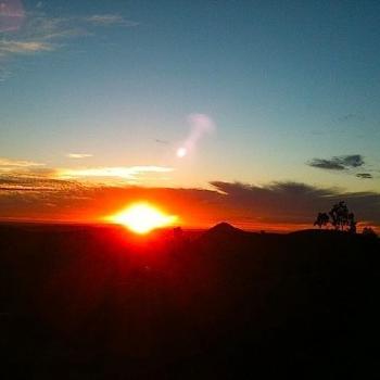 <b>Deep-hued red sunset in mountains</b>