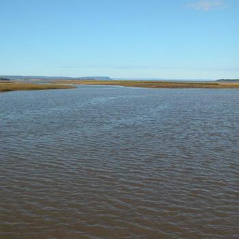 <b>high tide at Wolfville, Nova Scotia, Canada. The high dirt areas are dikes created by the Acadian farmers to reclaim the land.</b> <b>high tide at Wolfville, Nova Scotia, Canada. The high dirt areas are dikes created by the Acadian farmers to reclaim the land.</b>
