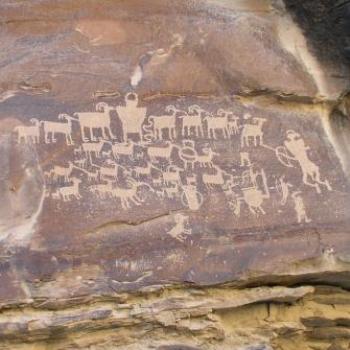 <b>Petroglyph Depicting a Hunt of Mountain Sheep Herd in Nine Mile Canyon, Utah, USA, Oct 2008, by Wilodene </b> <b>Petroglyph Depicting a Hunt of Mountain Sheep Herd in Nine Mile Canyon, Utah, USA, Oct 2008, by Wilodene </b>
