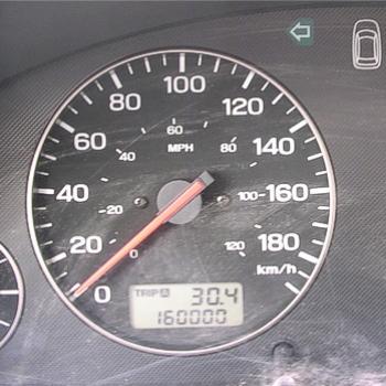 <b>My car's big moment! 160,000 Km = 100,000 m. - Bev, AB</b>