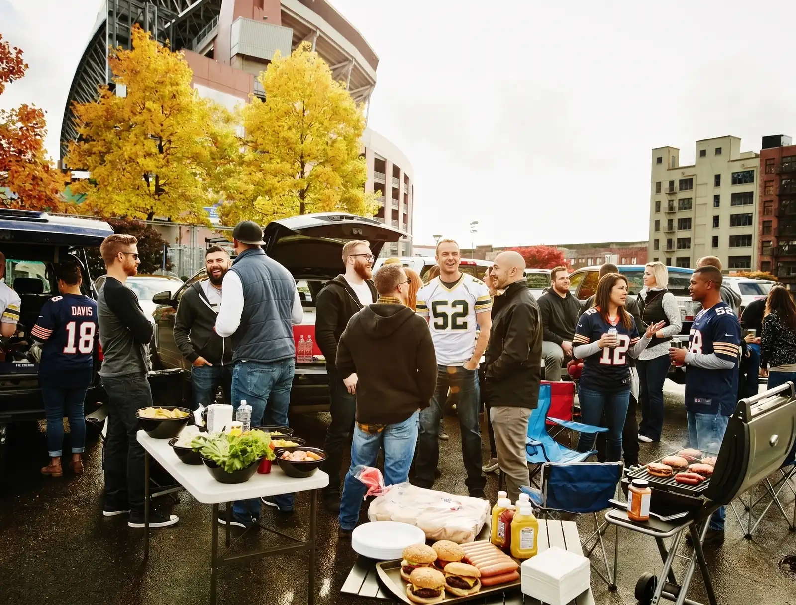 An image of people tailgating in a parking lot