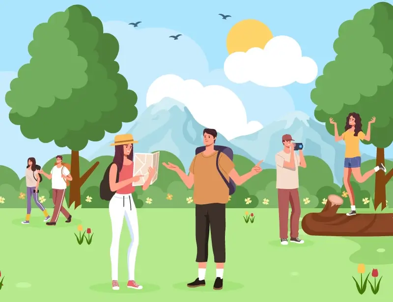 An illustration of people in nature