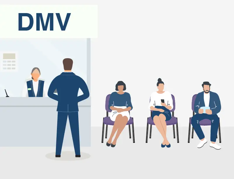 An illustration of a person at the DMV