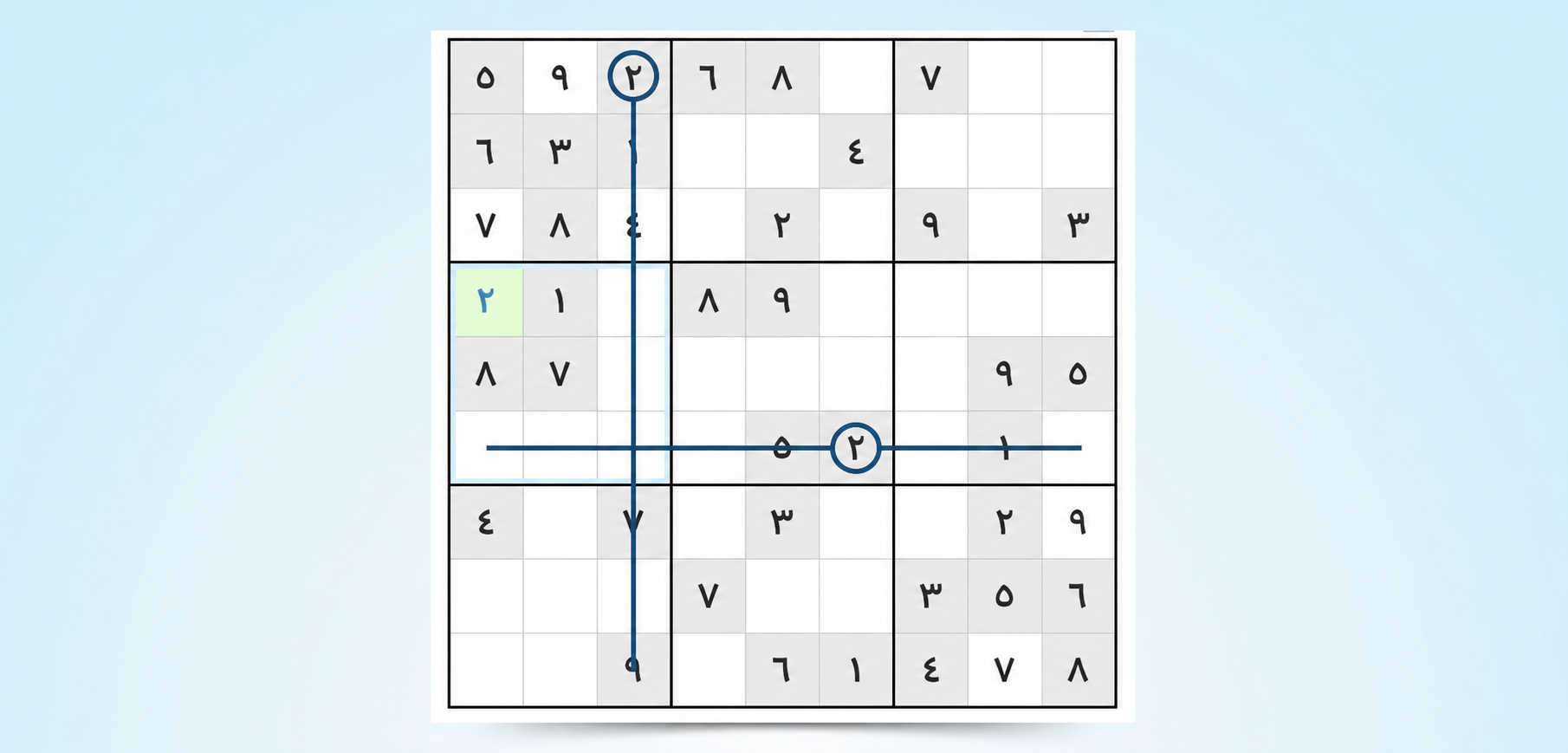 مثال على استراتيجية التهشير المتقاطع في Sudoku
