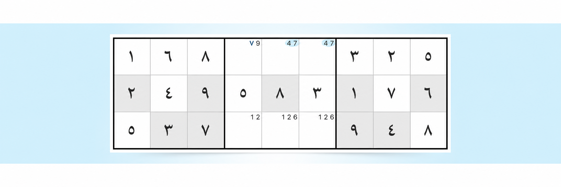 مثال على استراتيجية الزوج الظاهر في Sudoku
