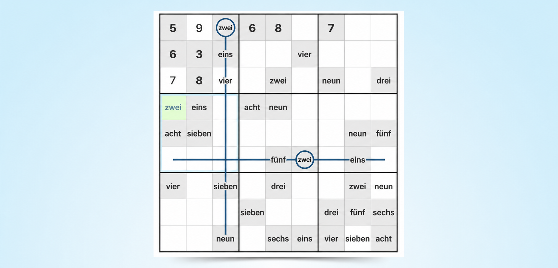 Beispiel für eine Cross-Hatching-Sudoku-Strategie