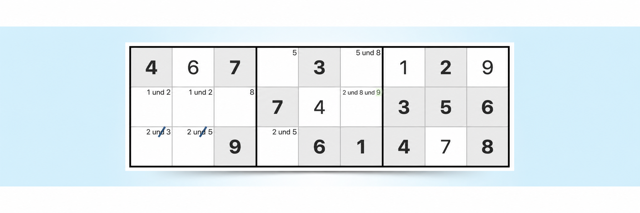 Beispiel für eine Sudoku-Strategie mit Bleistiftmarkierungen