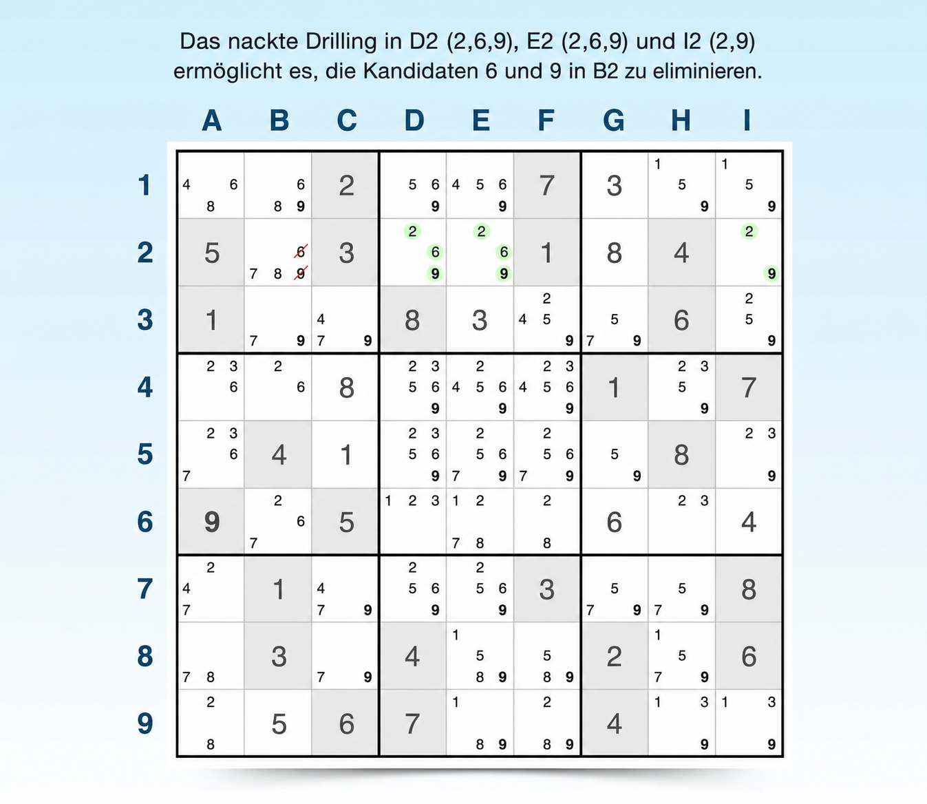 Beispiel für eine Sudoku-Strategie mit nacktem Drilling
