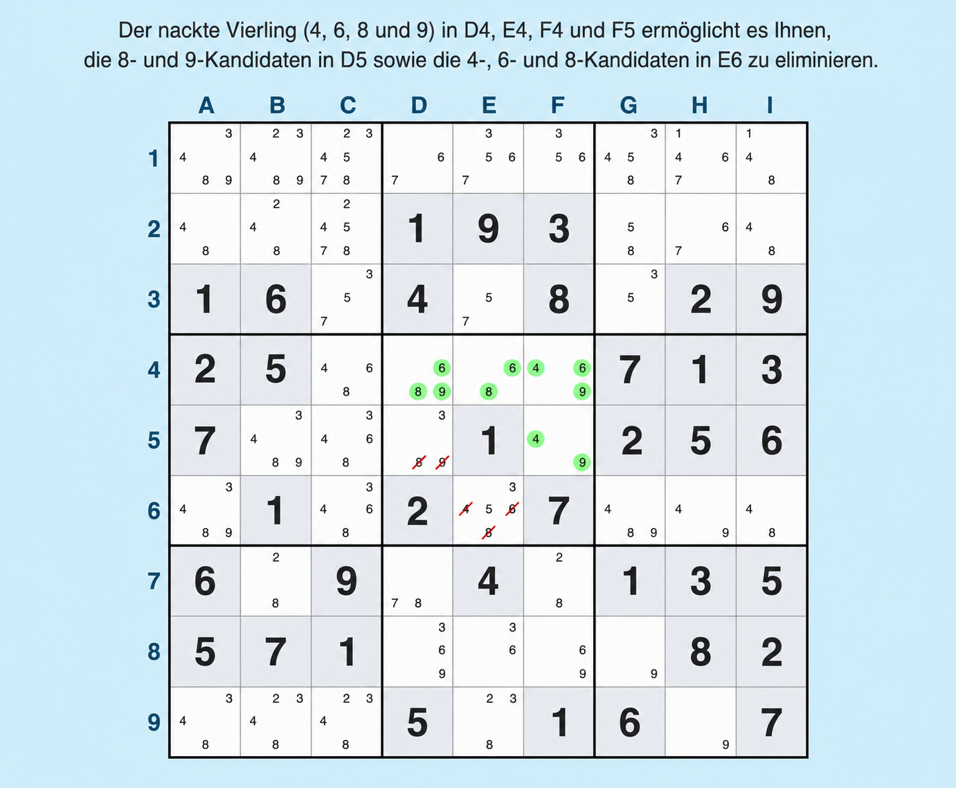 Sudoku-Beispiel für nackte Vierer