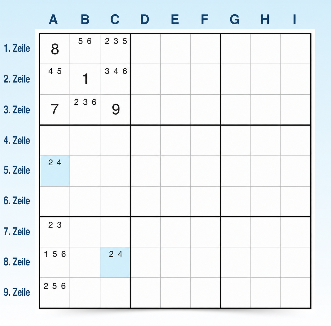 Sudoku-W-Wing-Beispiel 2 Schritt 1