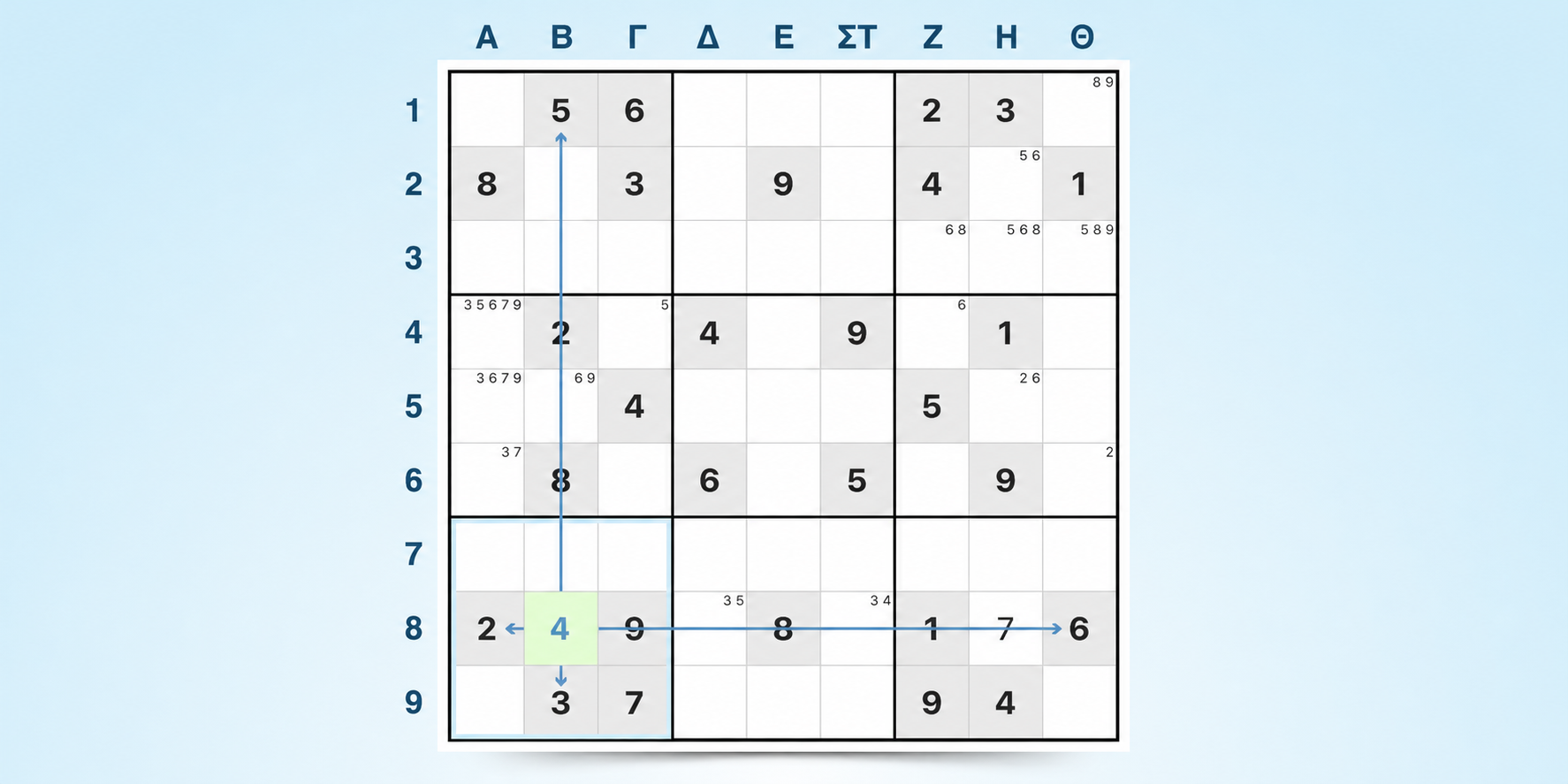 παράδειγμα στρατηγικής Sudoku τελευταίου πιθανού αριθμού