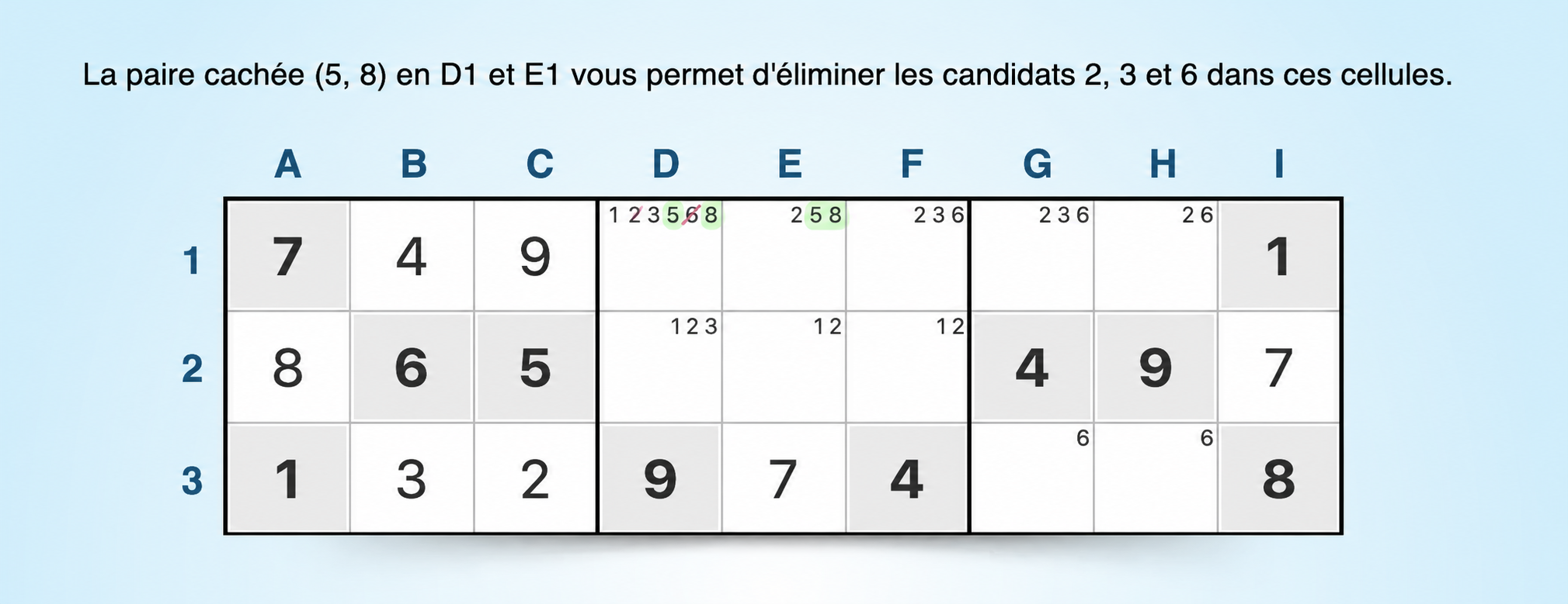 exemple de stratégie de sudoku avec paire cachée