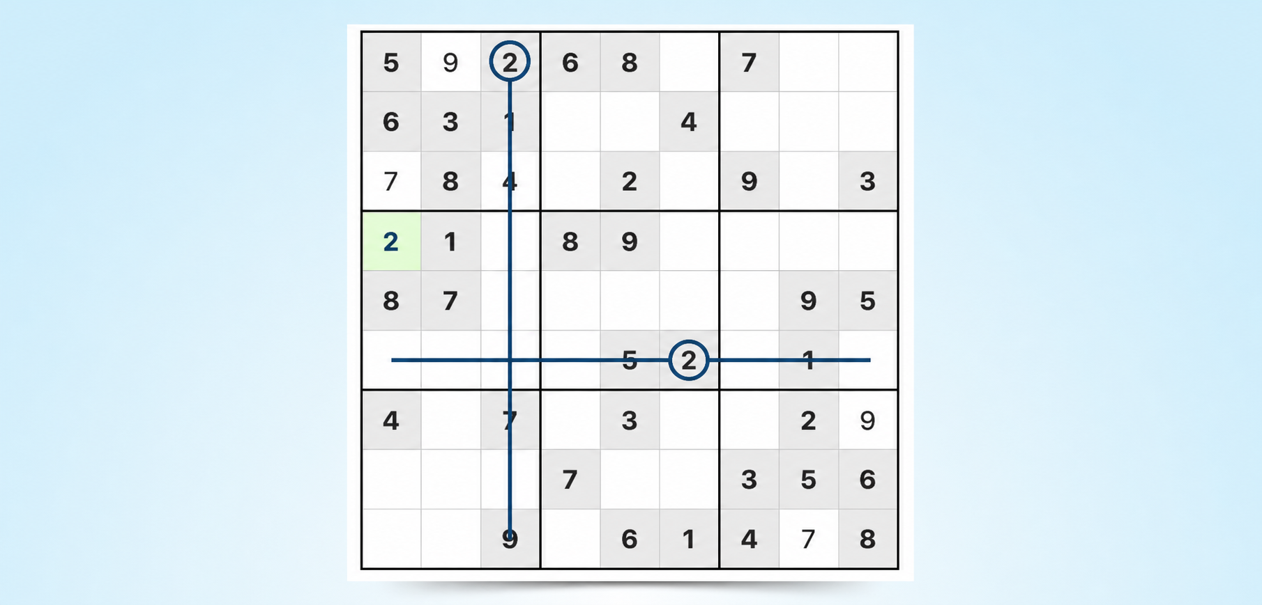 esempio di strategia di tratteggio incrociato per Sudoku