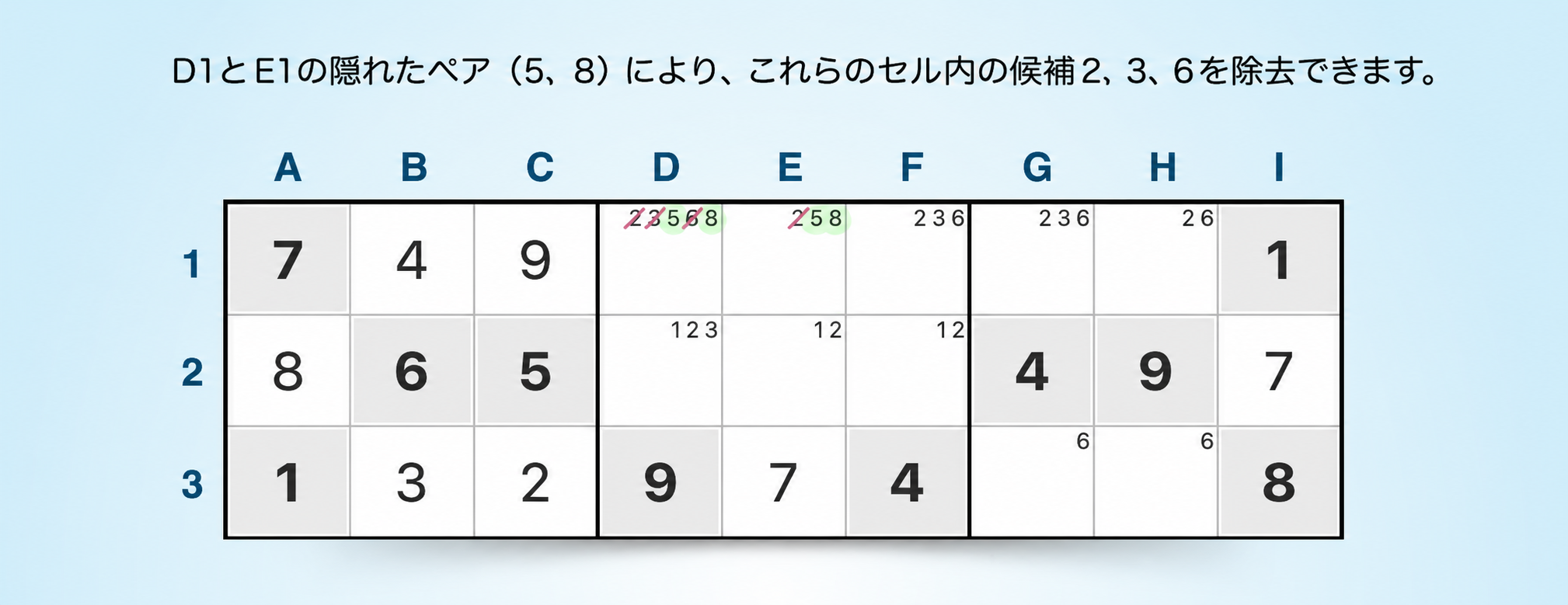 ヒドゥンペアSudoku戦略の例