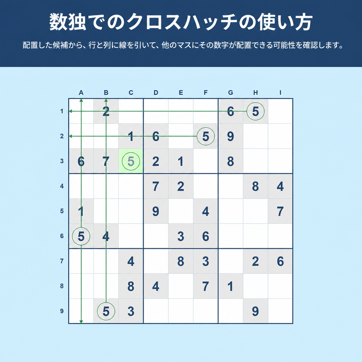 Sudokuでクロスハッチングを使う方法の例
