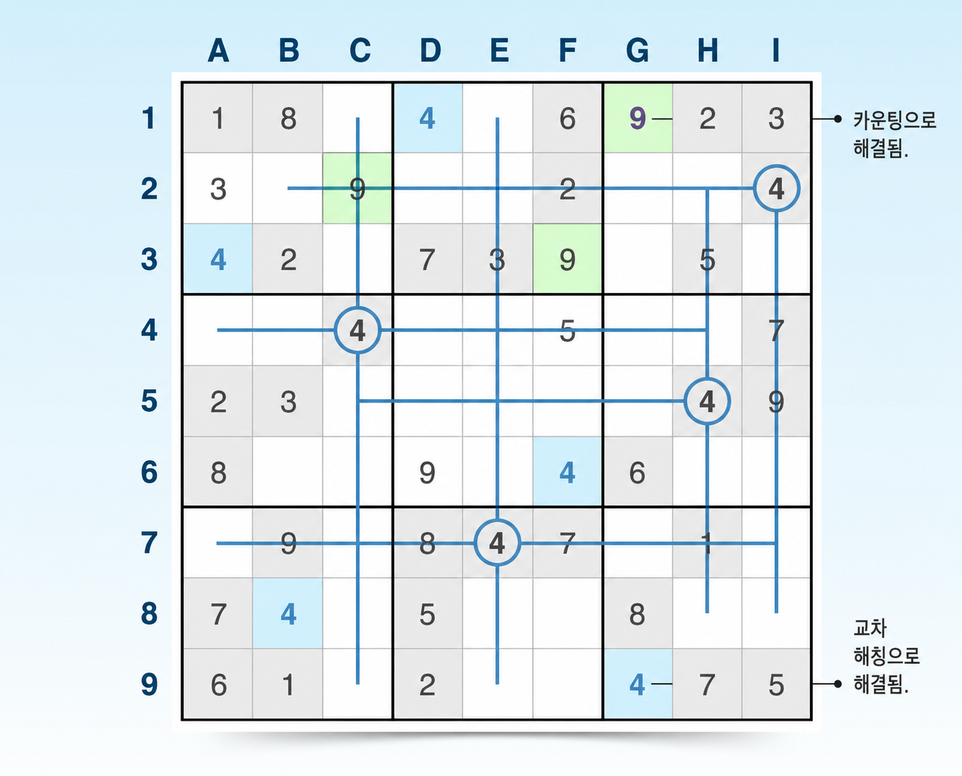 크로스해칭 및 카운팅 sudoku 기법