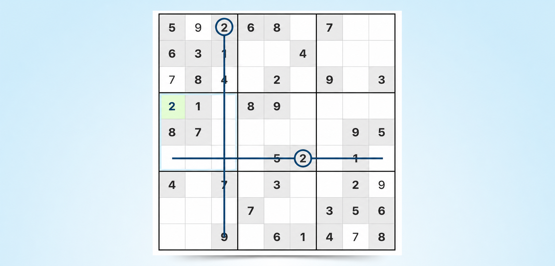 voorbeeld van kruisarcering als sudoku-strategie