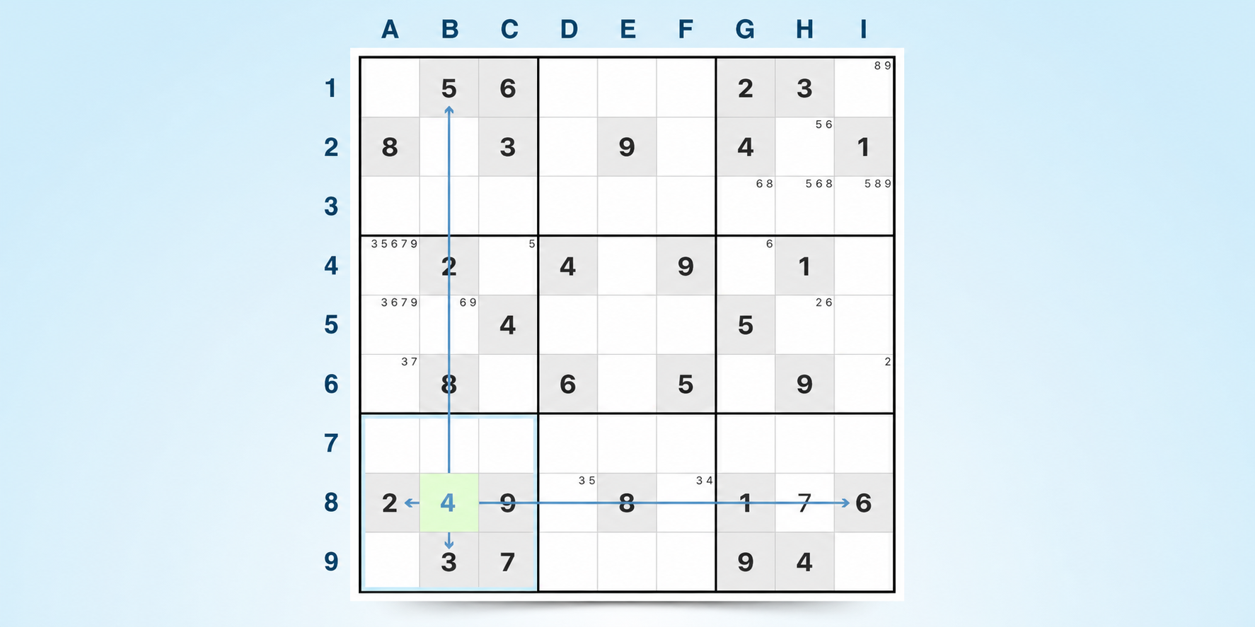 przykład strategii ostatniej możliwej liczby w sudoku