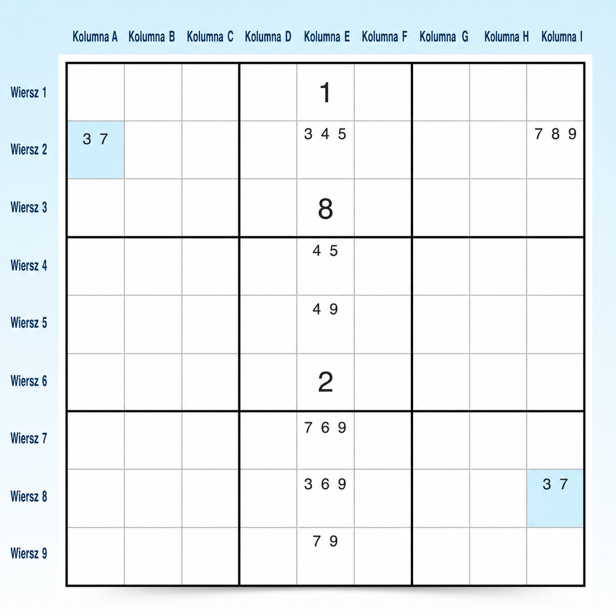 Przykład W-Wing w Sudoku 1 krok 1