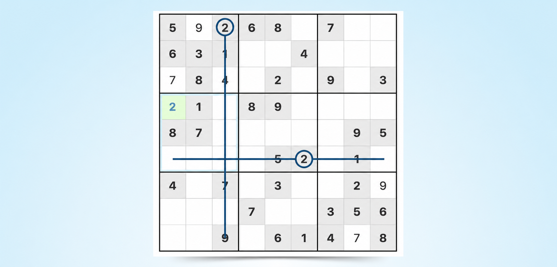 exemplo de estratégia de marcação cruzada no Sudoku