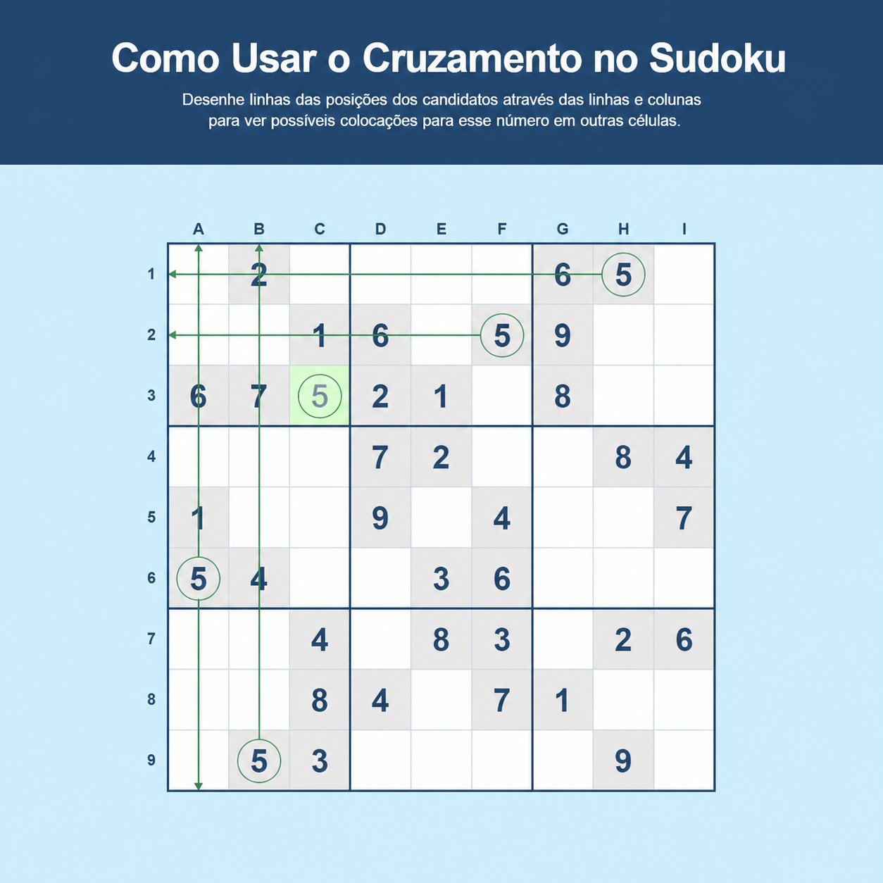 Exemplo de como usar a hachura cruzada no Sudoku
