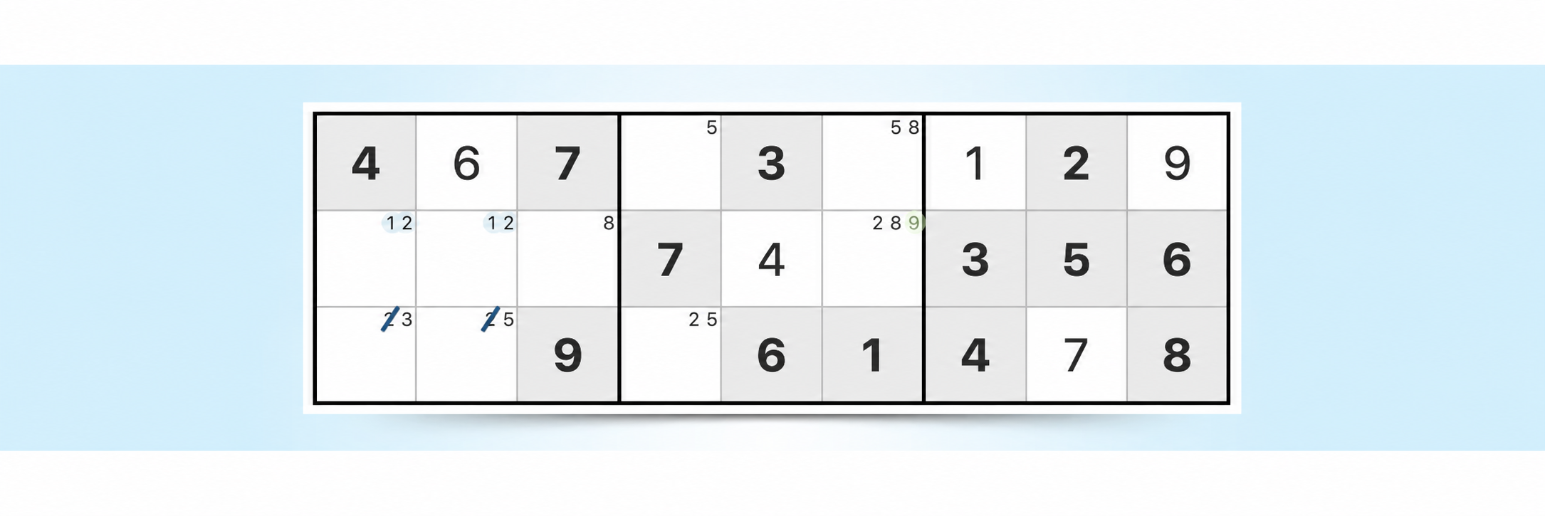 exemplu de strategie Sudoku cu notițe cu creionul