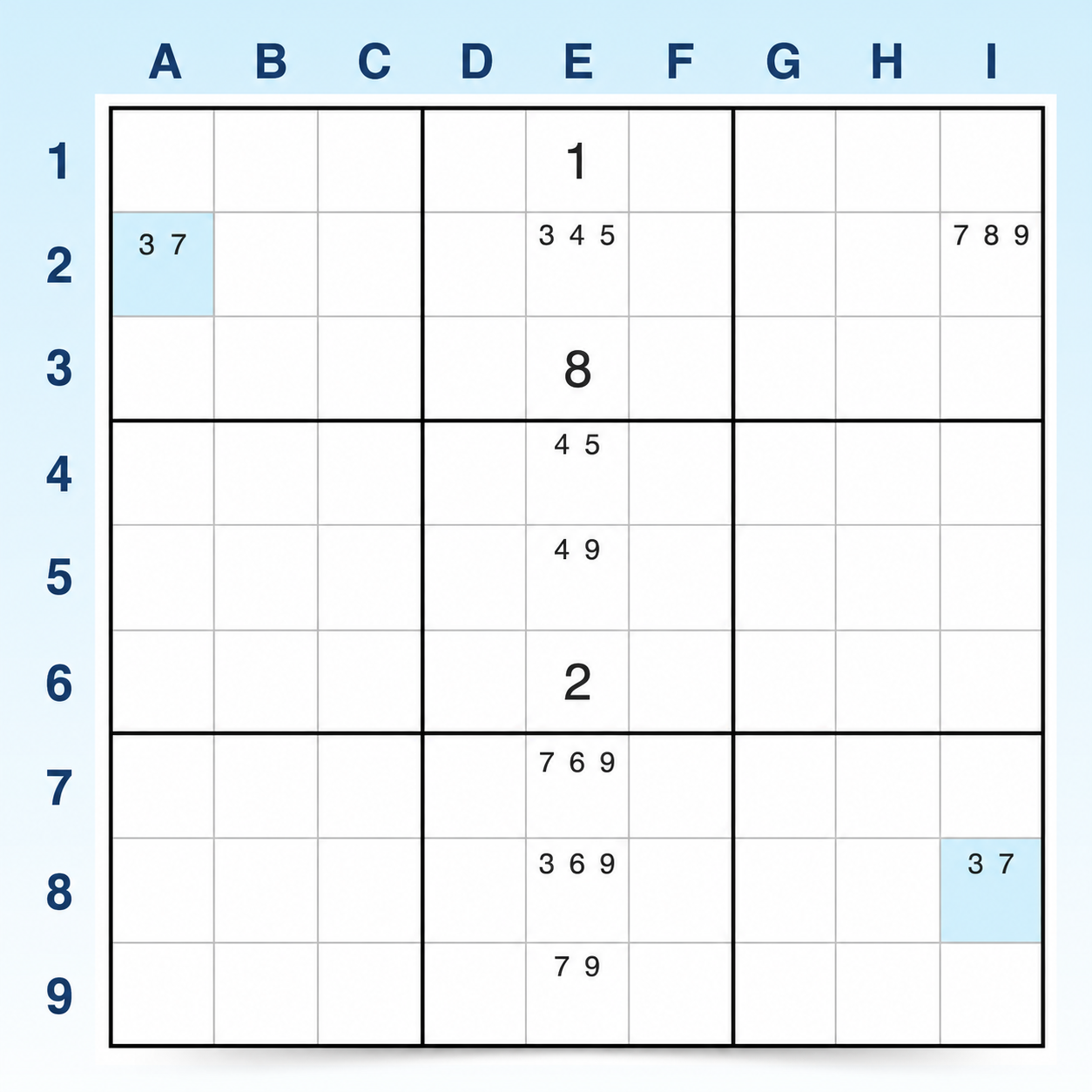 Exemplu de W-Wing Sudoku 1 pasul 1