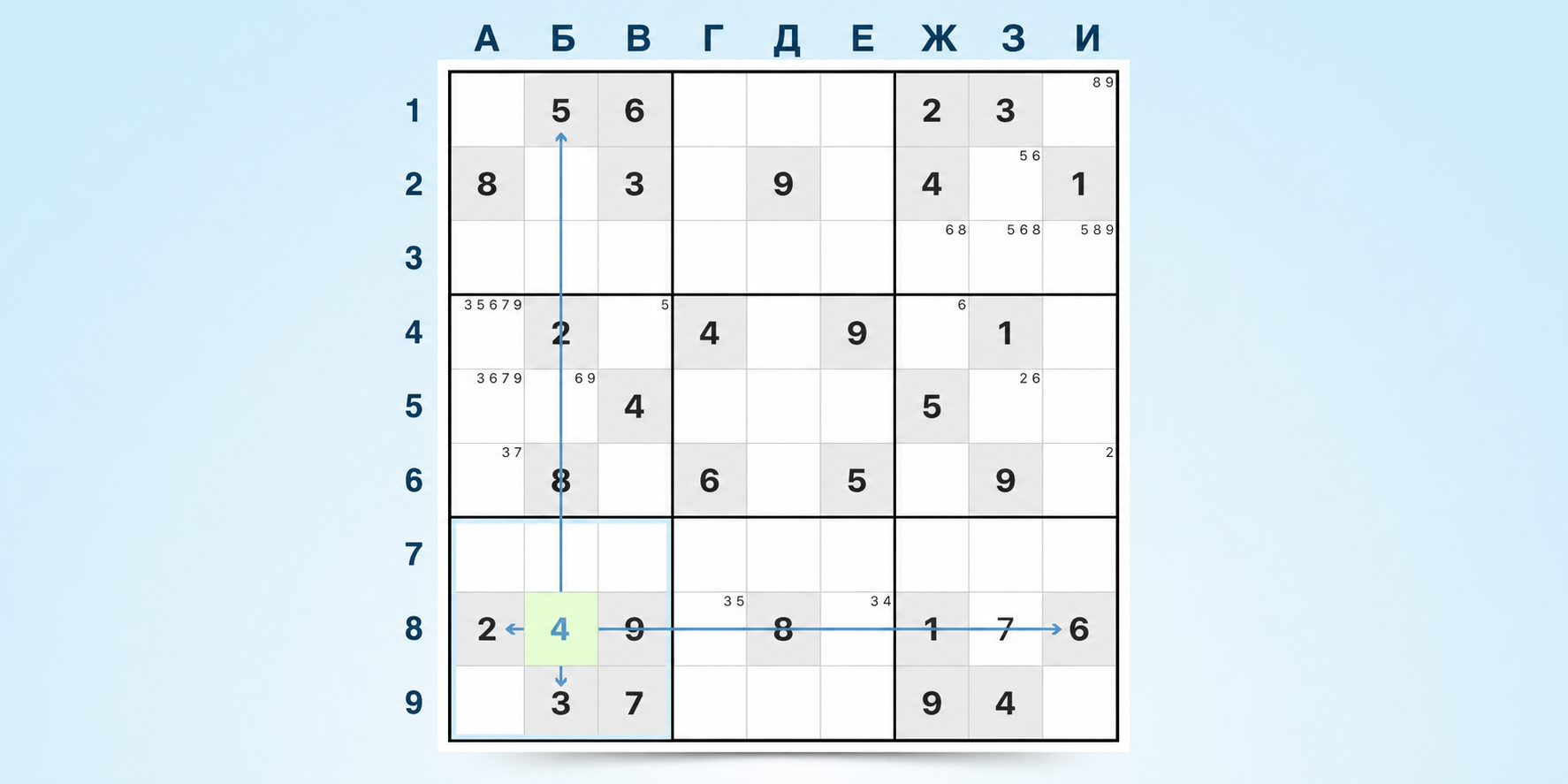 пример стратегии последнего возможного числа в Sudoku
