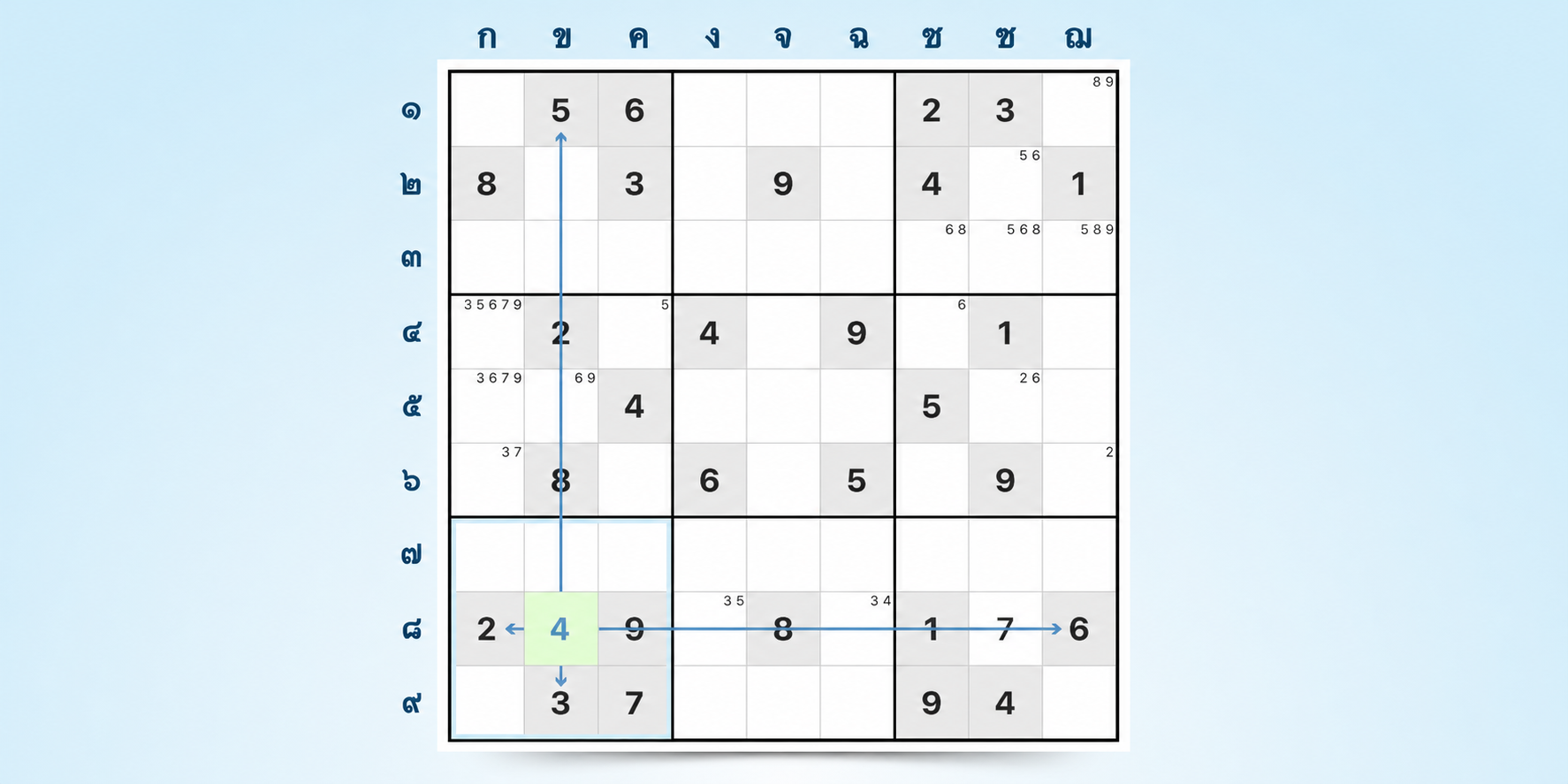 ตัวอย่างกลยุทธ์ sudoku แบบเลขที่เป็นไปได้ตัวสุดท้าย