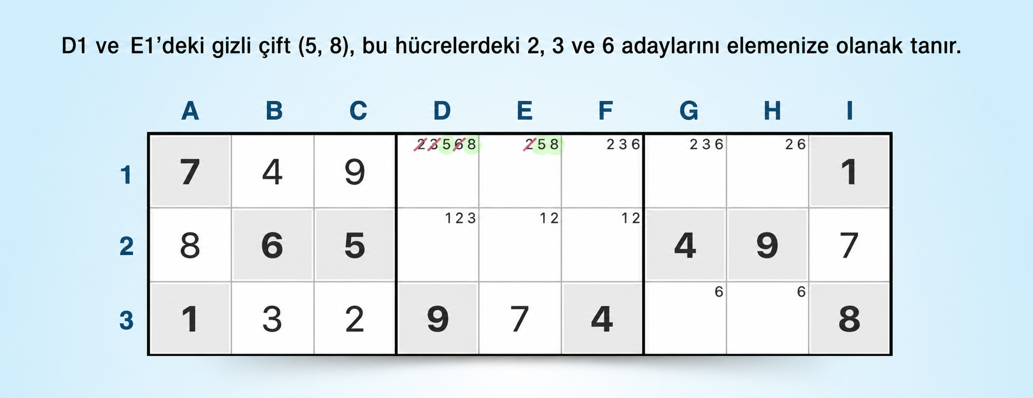 gizli çift Sudoku stratejisi örneği