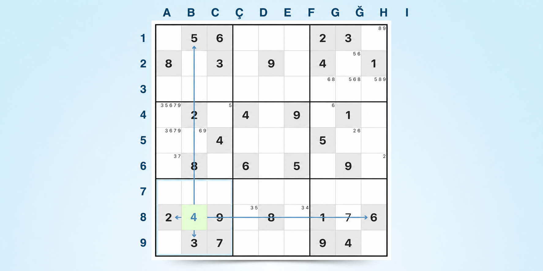 son olası sayı Sudoku stratejisi örneği
