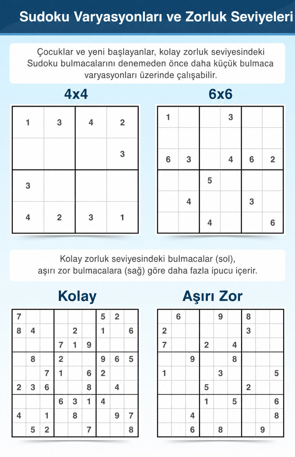 Varyasyonlar ve zorluk seviyeleri için Sudoku terminolojisi