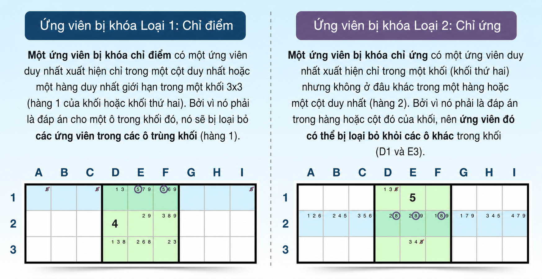 so sánh ứng viên bị khóa dạng chỉ hướng và dạng khẳng định