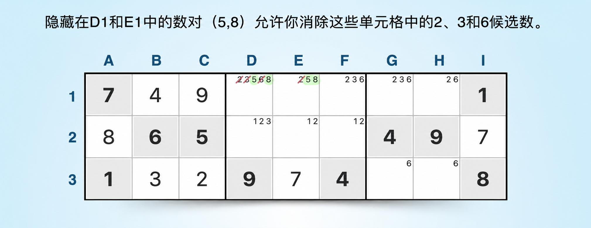 隐性数对 sudoku 策略示例