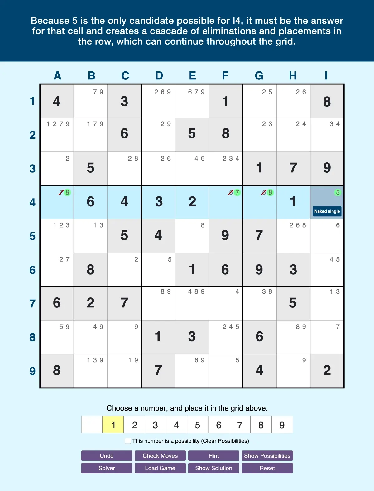 Example of naked singles in a row