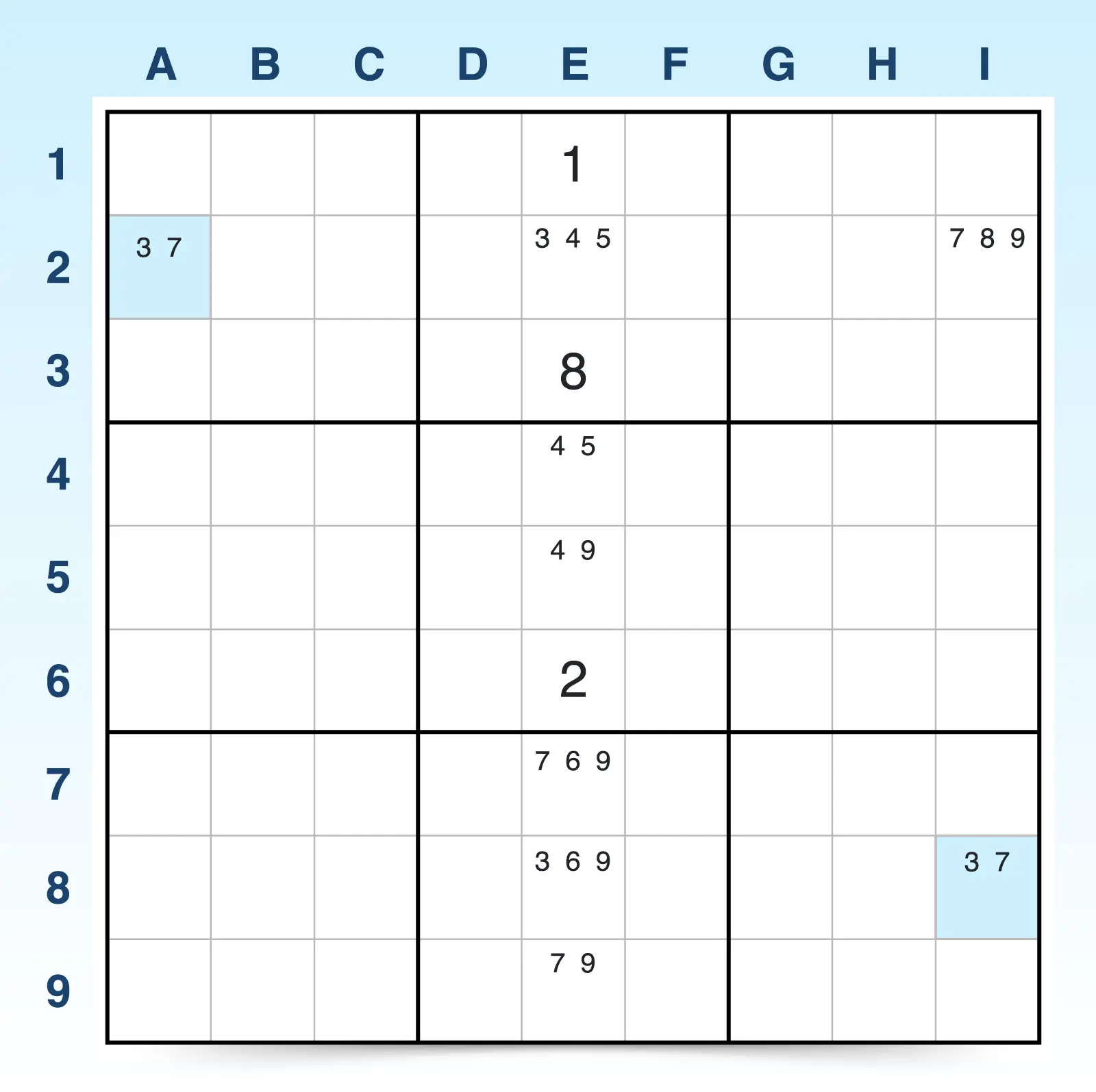 Sudoku W-Wing example 1 step 1